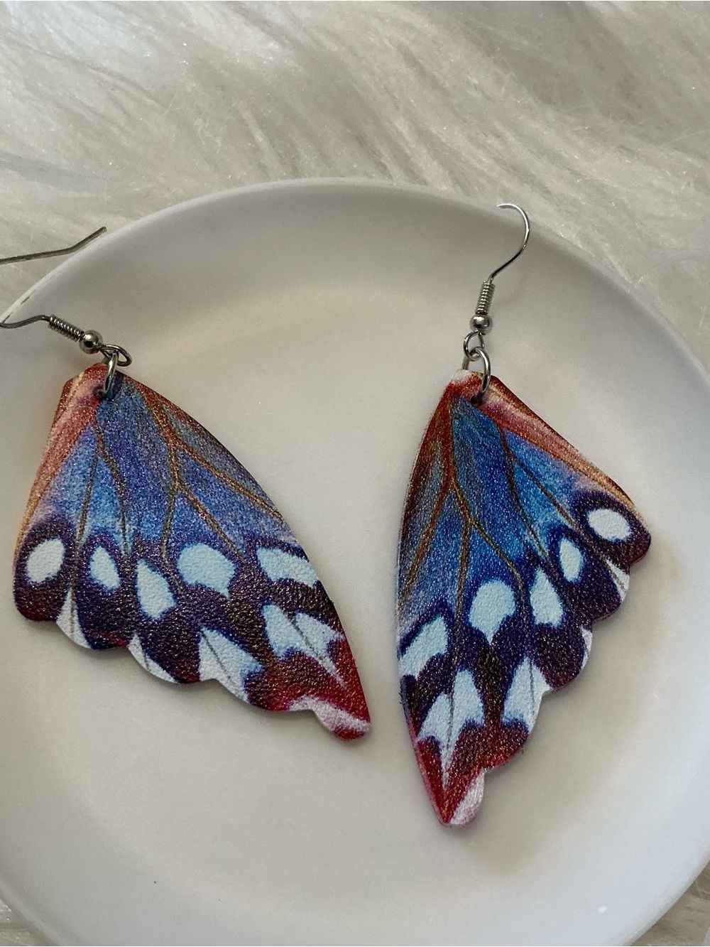 Blue/white/colorful dangle drop butterfly wing earrings
